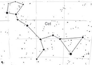 A szabálytalan, jórészt halványabb csillagokból álló Cet októberi estéken, délkeleten válik láthatóvá, és a tél végéig megfigyelhető marad • Forrás: earthsky.org