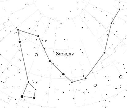 Az égi sárkány farka benyúlik a Kis és a Nagy Medve csillagképek közé, fejét négy, közepesen fényes csillag alkotja • Forrás: earthsky.org
