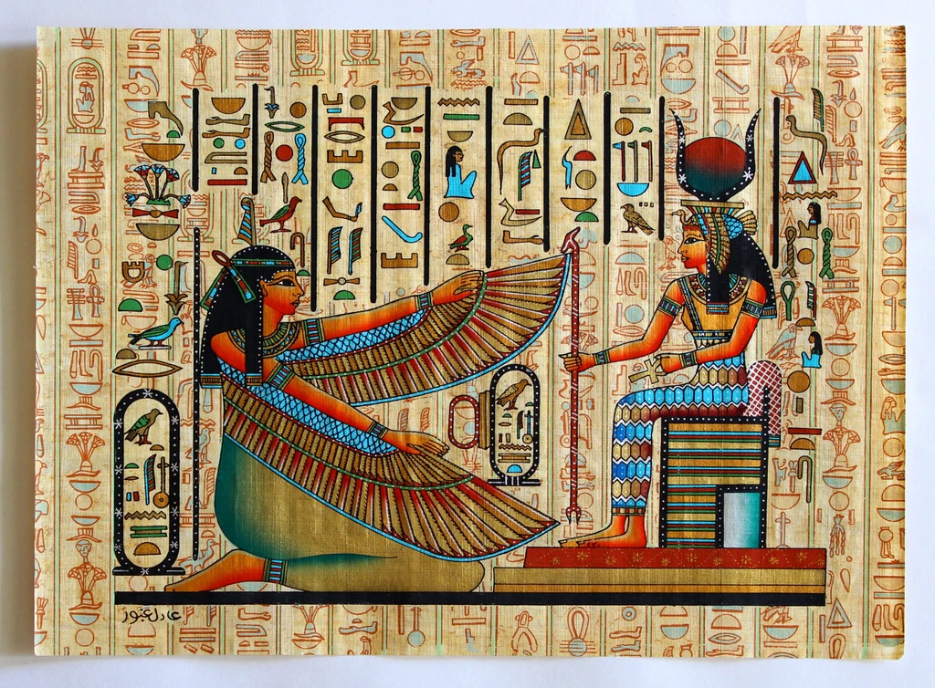 Ízisz istennőt ábrázoló egyiptomi papirusz részlete • Kép forrása: arkangallery.com