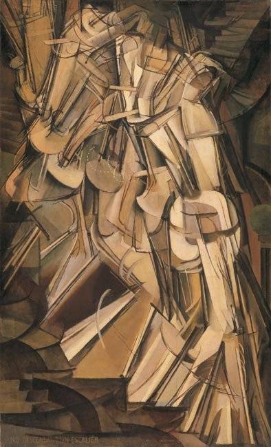 Marcel Duchamp kubista és futurista korszakának határán festette meg gépnőjének mozdulatsorát
• Lépcsőn lemenő nő, 1912 • Kép forrása: tate.org.uk