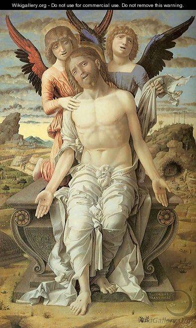 Andrea Mantegna festményén síró angyalok támogatják a halott Krisztust • Piéta, 1411 • Kép forrása: wikikallery.com